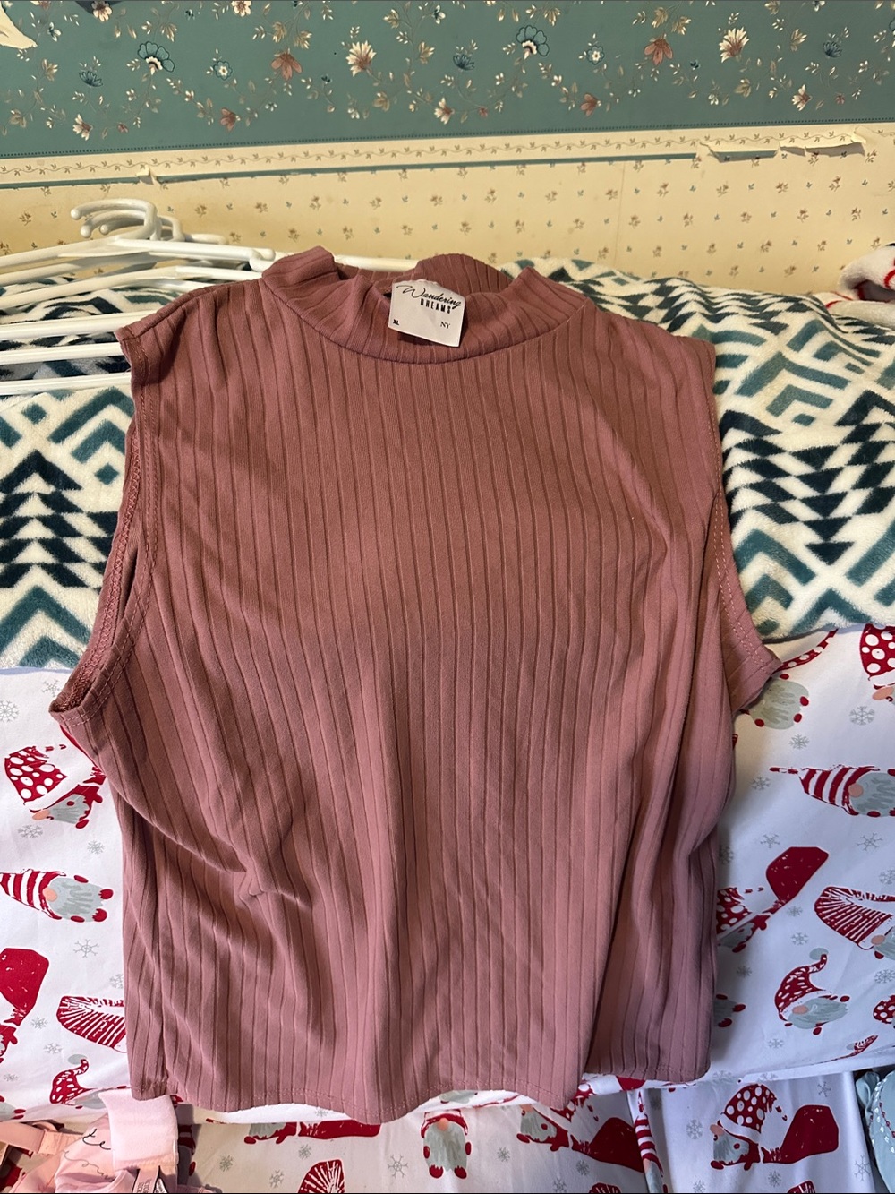 Sleeveless Ribbed Mock Neck Tank Top - Mauve